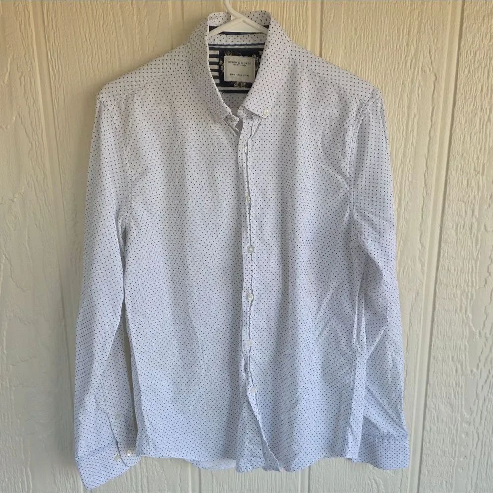 Men's Denim & Flower White Button-Down Shirt, Size Medium